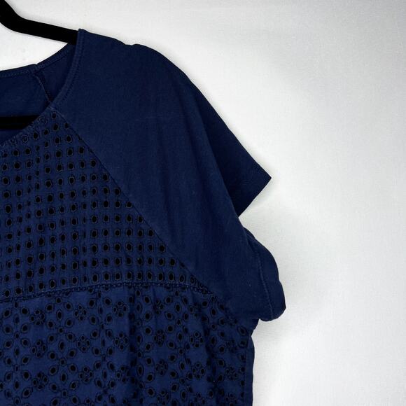 Plus Sized LAUREN RALPH LAUREN Navy Eyelet Short Sleeve Shirt Size - Picture 4 of 8